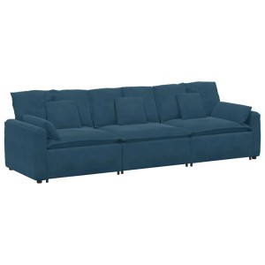 Blaues vidaXL Modulsofa mit Kissen, Samtstoff, Metallgestell, 324x105x64 cm.