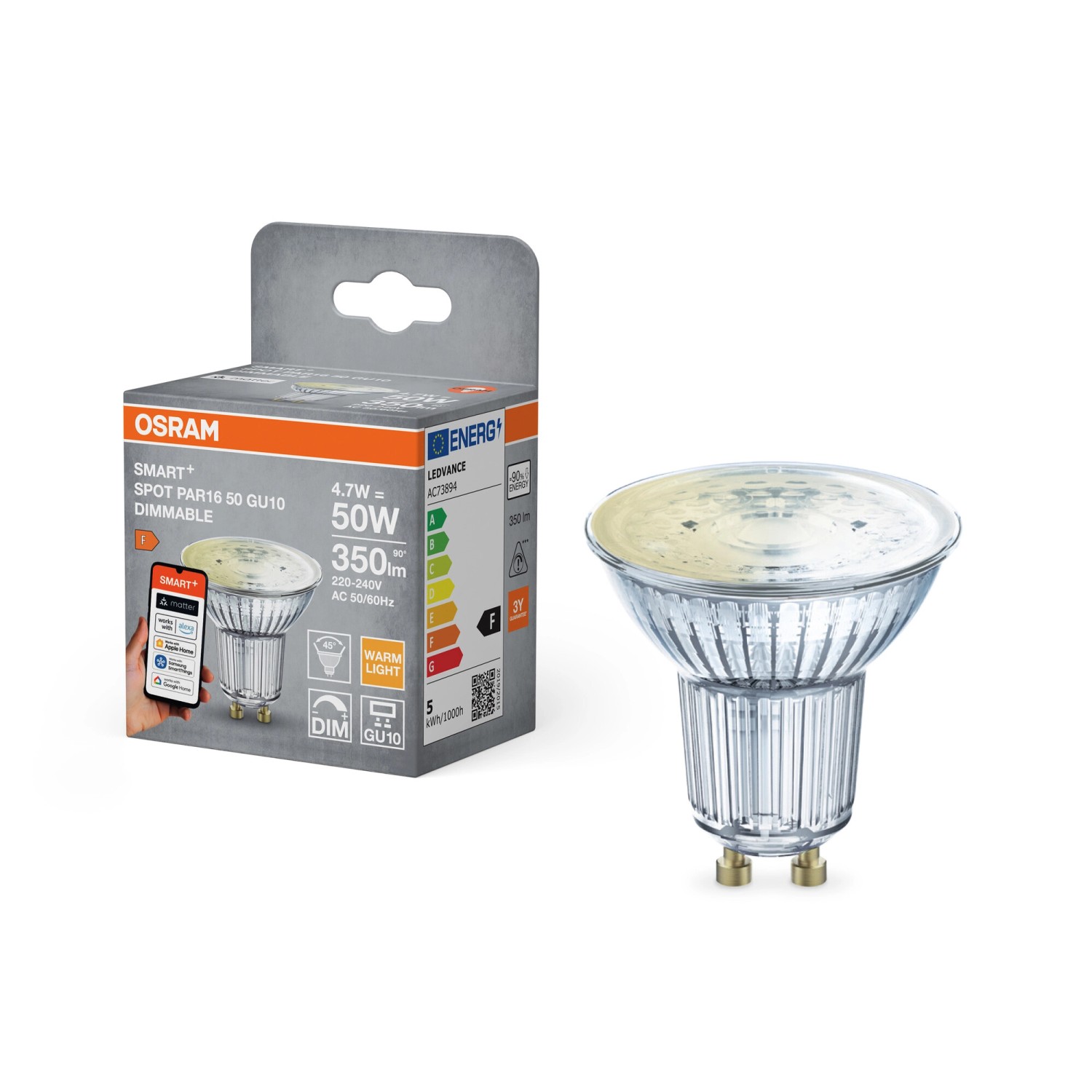 Osram Matter Leuchtmittel GU10 Reflektorform PAR16 Dimmbar 4,7 W 350 lm