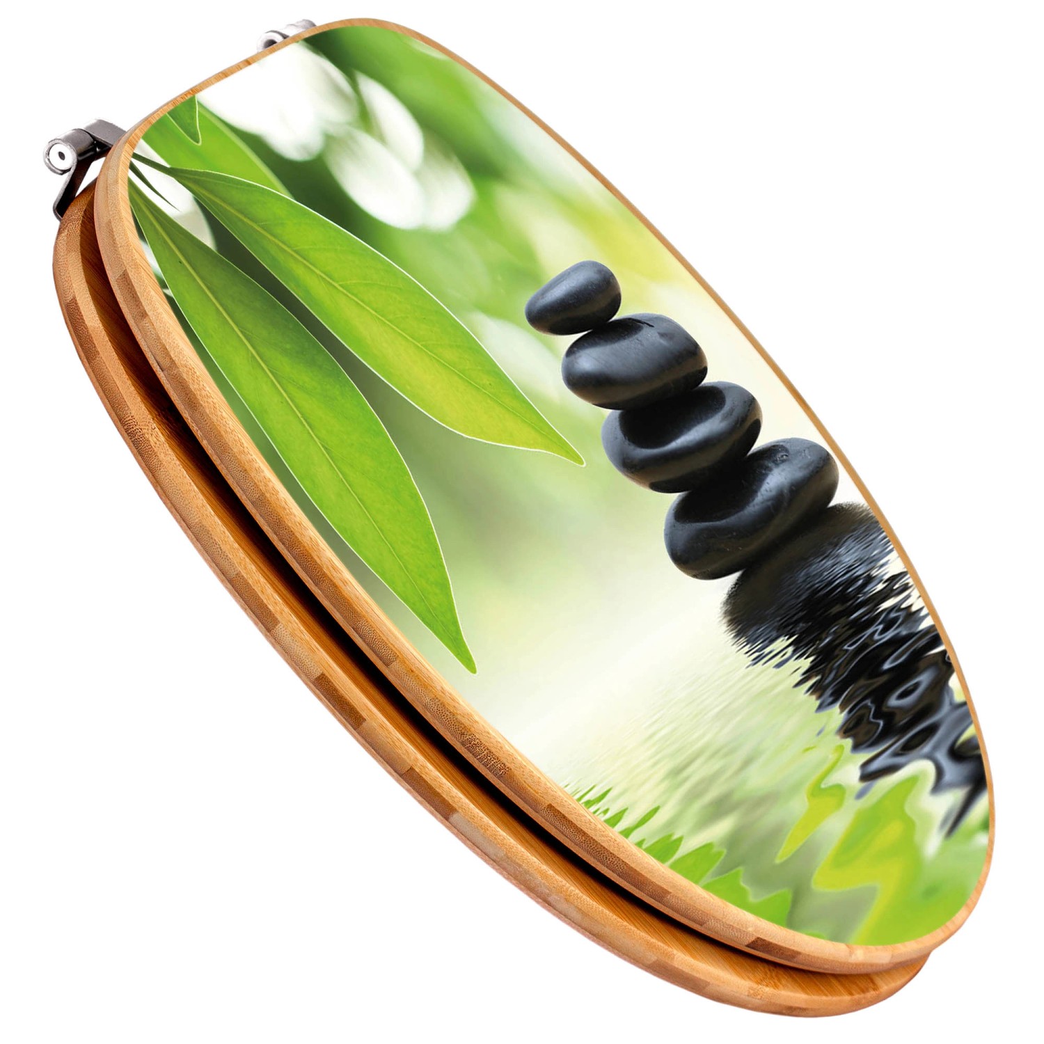 Banjado WC-Sitz Bambus mit Steine&Relax Motiv. Toilettendeckel aus Holz mit Universal Scharnieren.