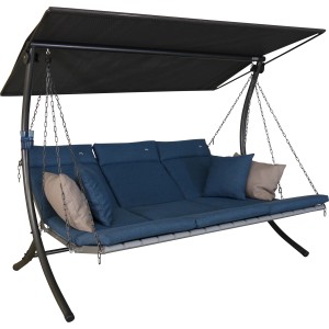 Angerer Hollywoodschaukel Luxus Smart Denim mit blauem Bezug und Sonnendach.