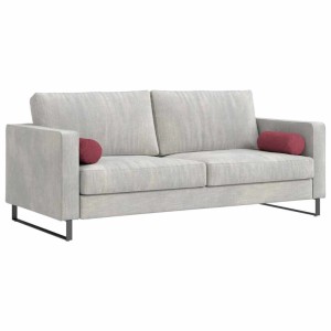 Zwei weinrote, zylindrische vidaXL Bolsterkissen aus Stoff, auf einem Sofa platziert.