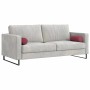 Zwei weinrote, zylindrische vidaXL Bolsterkissen aus Stoff, auf einem Sofa platziert.