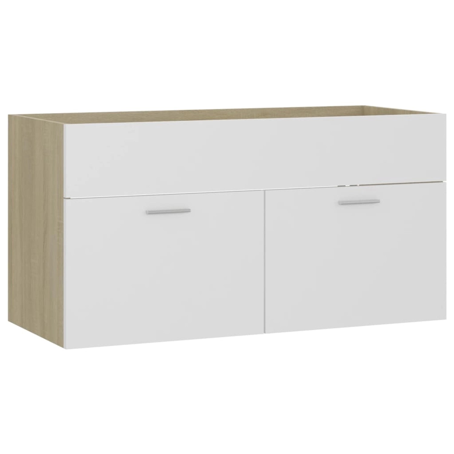 vidaXL Waschbeckenunterschrank Weiß Sonoma-Eiche 90x38,5x46 cm