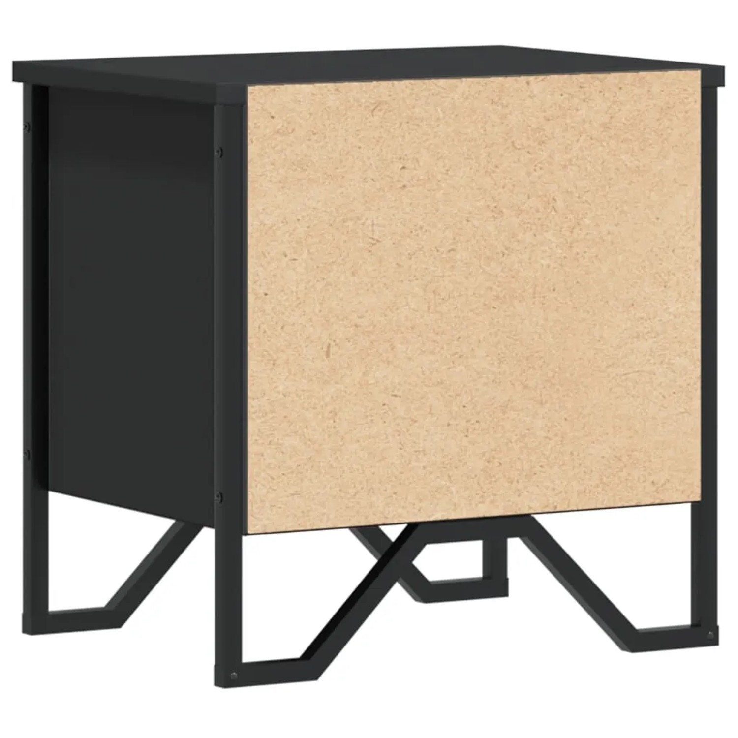 Schwarzer vidaXL Nachttisch (40x30x40 cm) aus Holzwerkstoff mit Metallgestell.