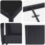 Detailansichten der vidaXL Garten Essgruppe, 9-teilig, schwarz, Poly Rattan: Tischplatte, Gestell und Stuhlgeflecht.