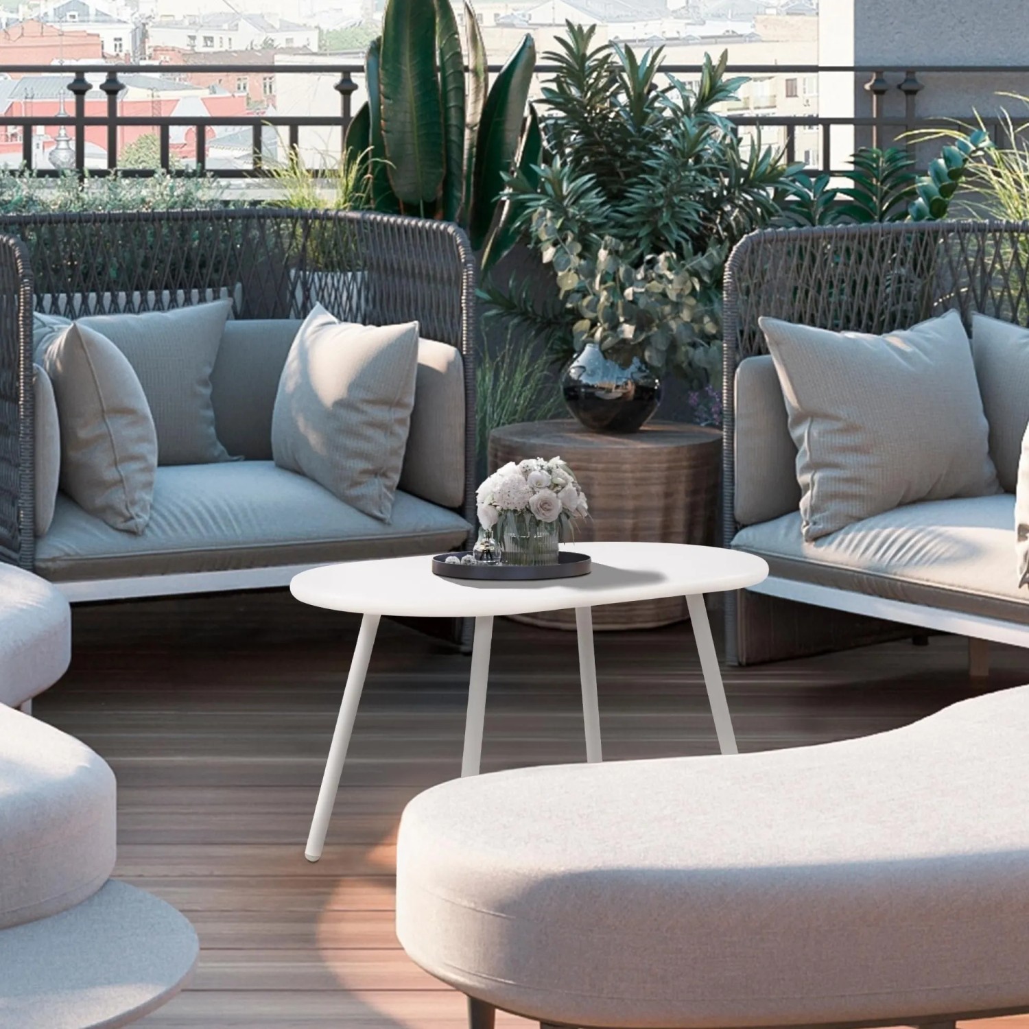 DELUKE Couchtisch VORIN Kunststoff Weiß 80x45x45cm Sofatisch Oval Beistelltisch Wohnzimmertisch Klein