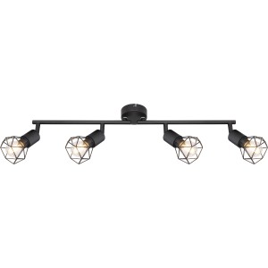 Schwarzer Globo Spot Xara I mit 4 Leuchten und beweglichen, diamantförmigen Metallkäfigen.