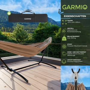 Garmio Hängematte Venedig braun mit Gestell und Tragetasche. Wetterfeste Outdoor Hängematte.