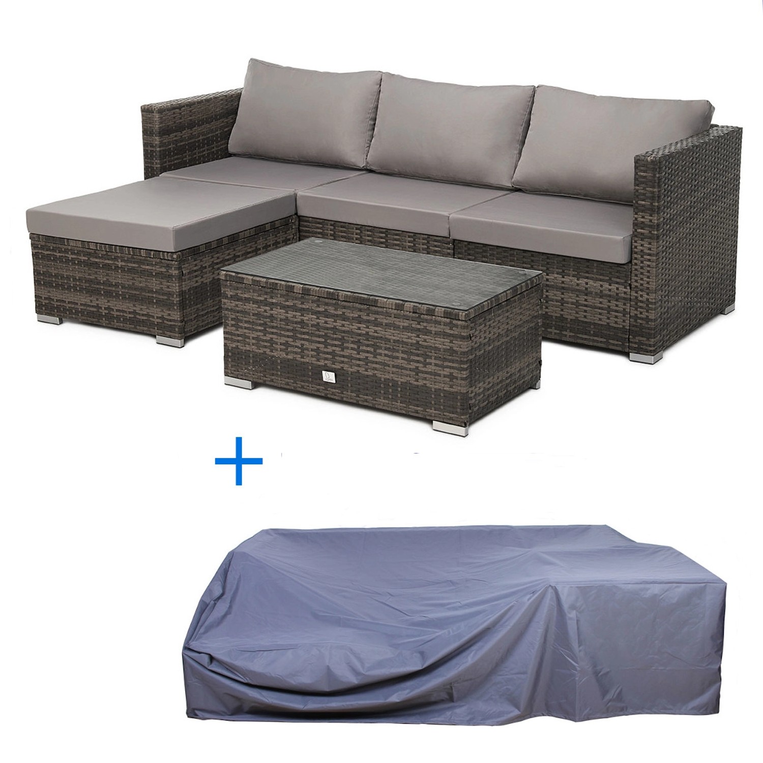 Image of Svita Queens Polyrattan Lounge Rattan Sofa Set in Braun inkl. Abdeckhaube
