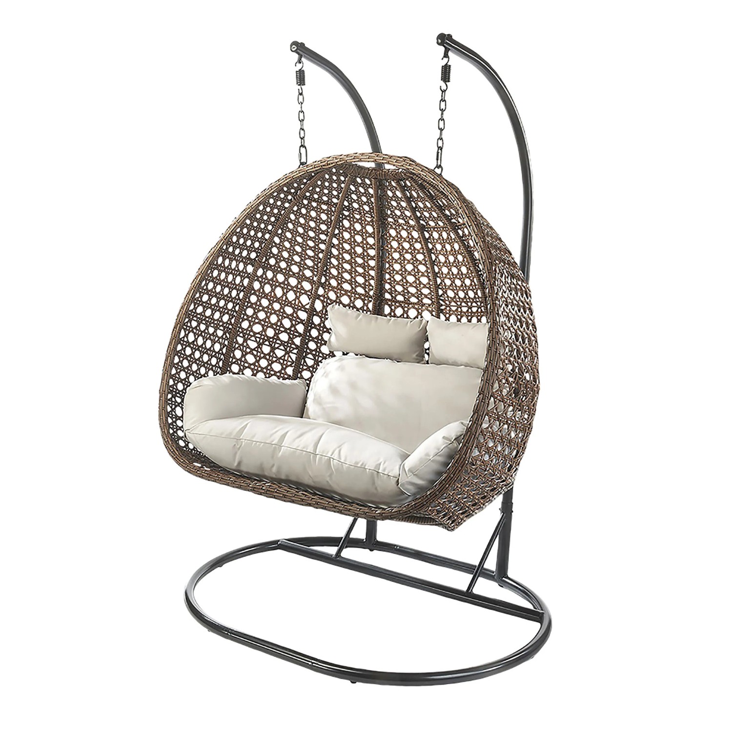 Kobolo Hängesessel BRUNO Polyrattan für Zwei Personen mit Gestell und Kissen