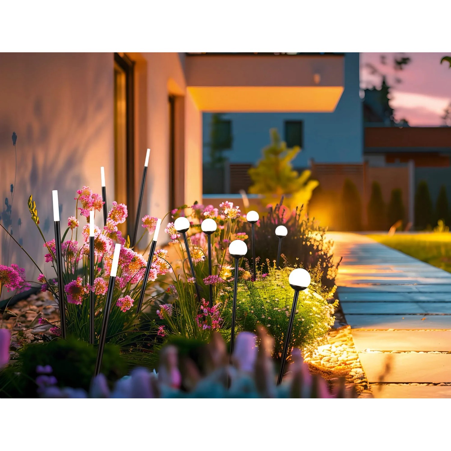 Reality LED-Stehleuchten-Set Scoop, 3er-Set, schwarz, für Garten und Wege.