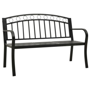 Schwarze vidaXL Gartenbank mit Tisch, Stahl, 120 cm breit. Ideal für Garten und Terrasse.