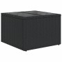 Schwarzer vidaXL Gartentisch aus Rattan mit Glasplatte, Teil der Garten-Sofagarnitur.