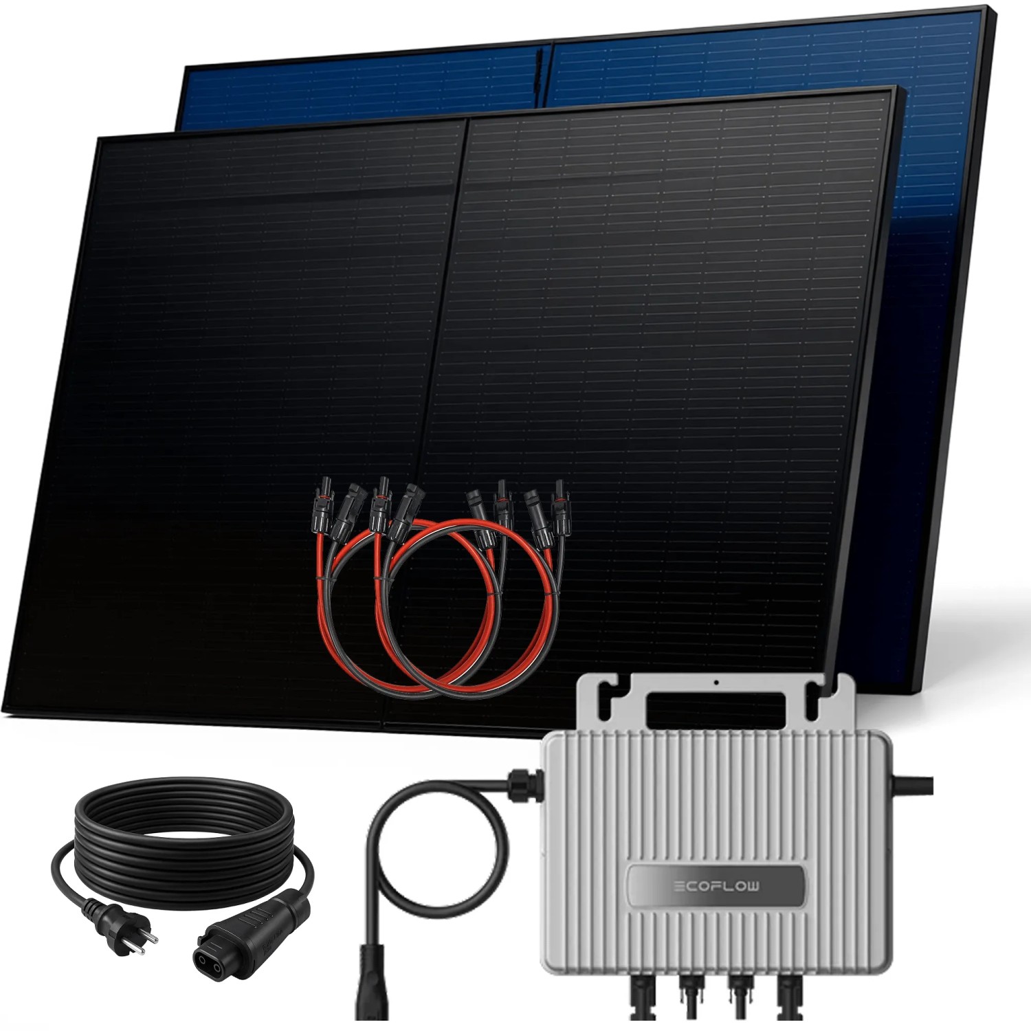 SUNNIVA Balkonkraftwerk 1000 W mit EcoFlow 800 W Wechselrichter inkl.5m Kabel 2x 500 W Solarmodule Bifazial Fullblack Glas-Glas