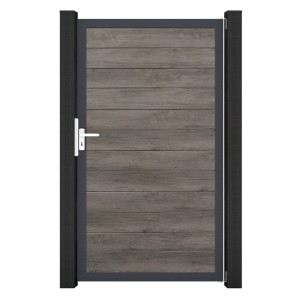 GroJa Basicline Gartentor, 100x180 cm, Monument Oak Dekor, mit anthrazitfarbenem Rahmen.