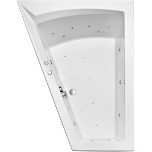 Ottofond Galia II Whirlpool, asymmetrische Badewanne 175x135 cm, Weiß, mit Düsen und Bedienelementen.