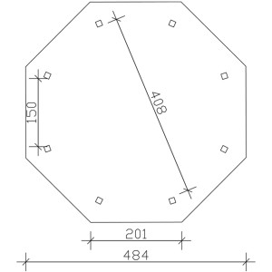 Grundriss Skan Holz Pavillon Nice 2, 484x484 cm, Eiche hell, mit Maßangaben.