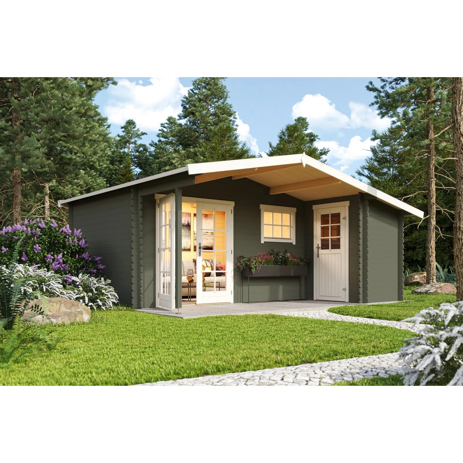 Lasita Gartenhaus Little Rock 510 cm x 430 cm Grau-Grün