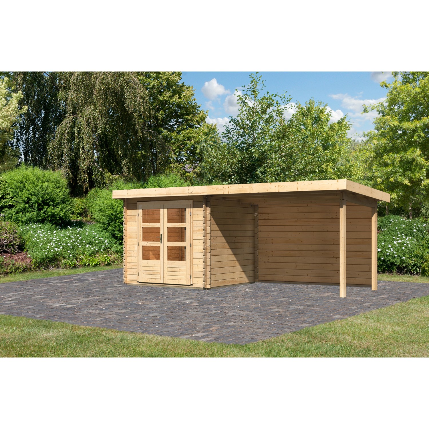 Karibu Holz-Gartenhaus Ängelholm Natur Pultdach Unbehandelt 220 cm x 220 cm günstig online kaufen