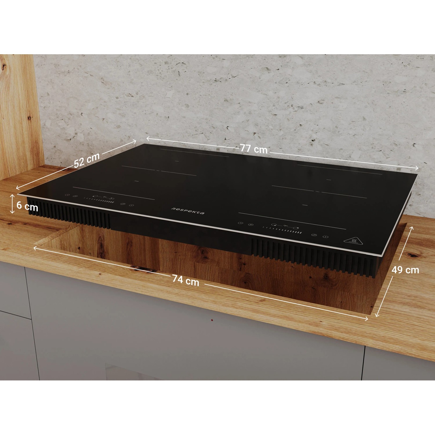Respekta Induktionskochfeld Fynn, 77 cm, mit vier Kochzonen und Slider-Touch-Bedienung.