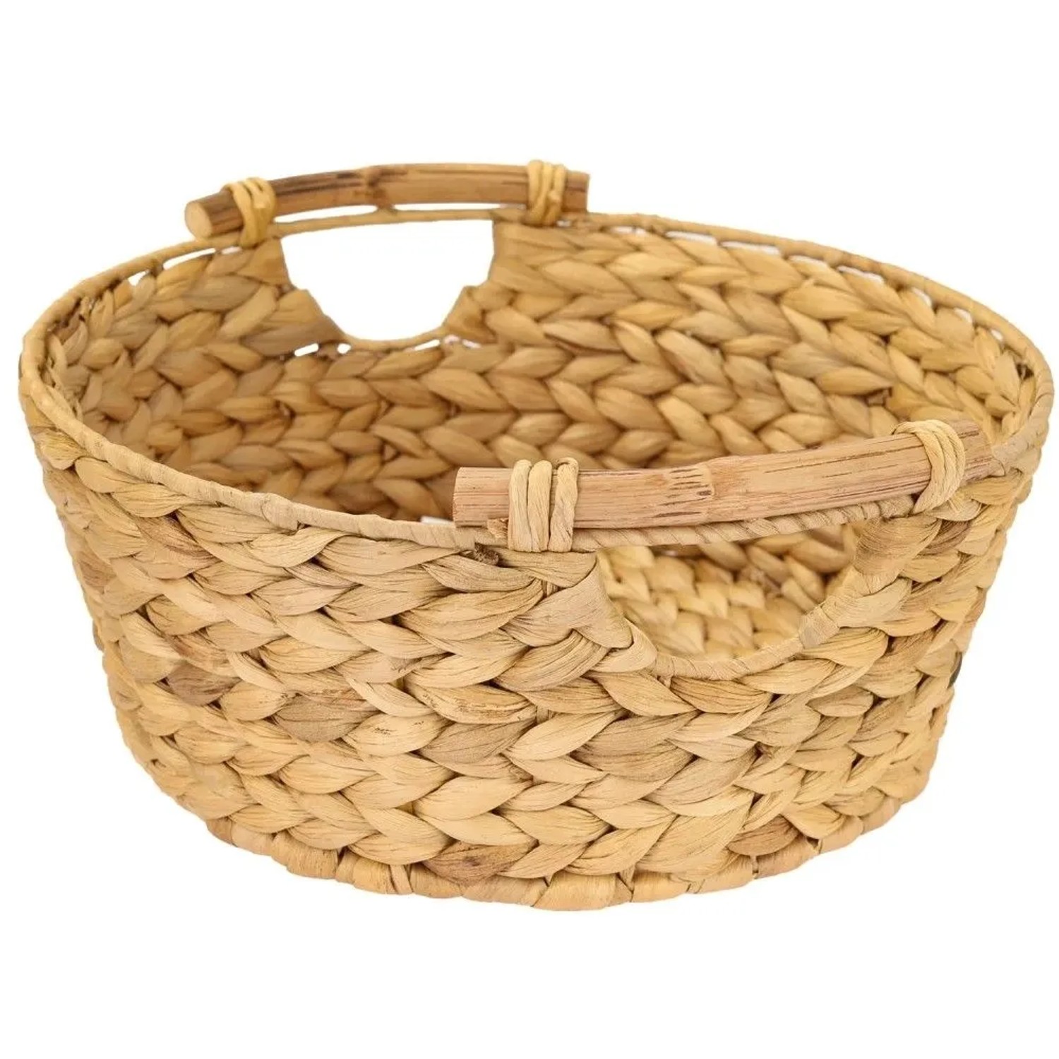 HMF Aufbewahrungskorb Geflochten Wasserhyazinthe Rund 30 x 12 cm mit Holzgriffen kaufen bei OBI
