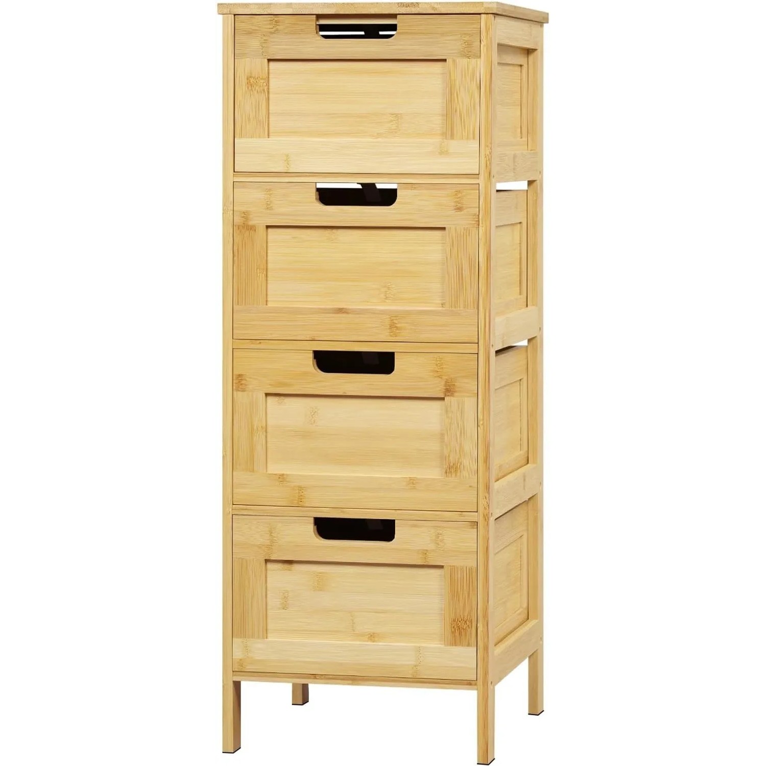 EUGAD Badkommode Badschrank Bambus mit 4 Schubladen 30x80x30 cm
