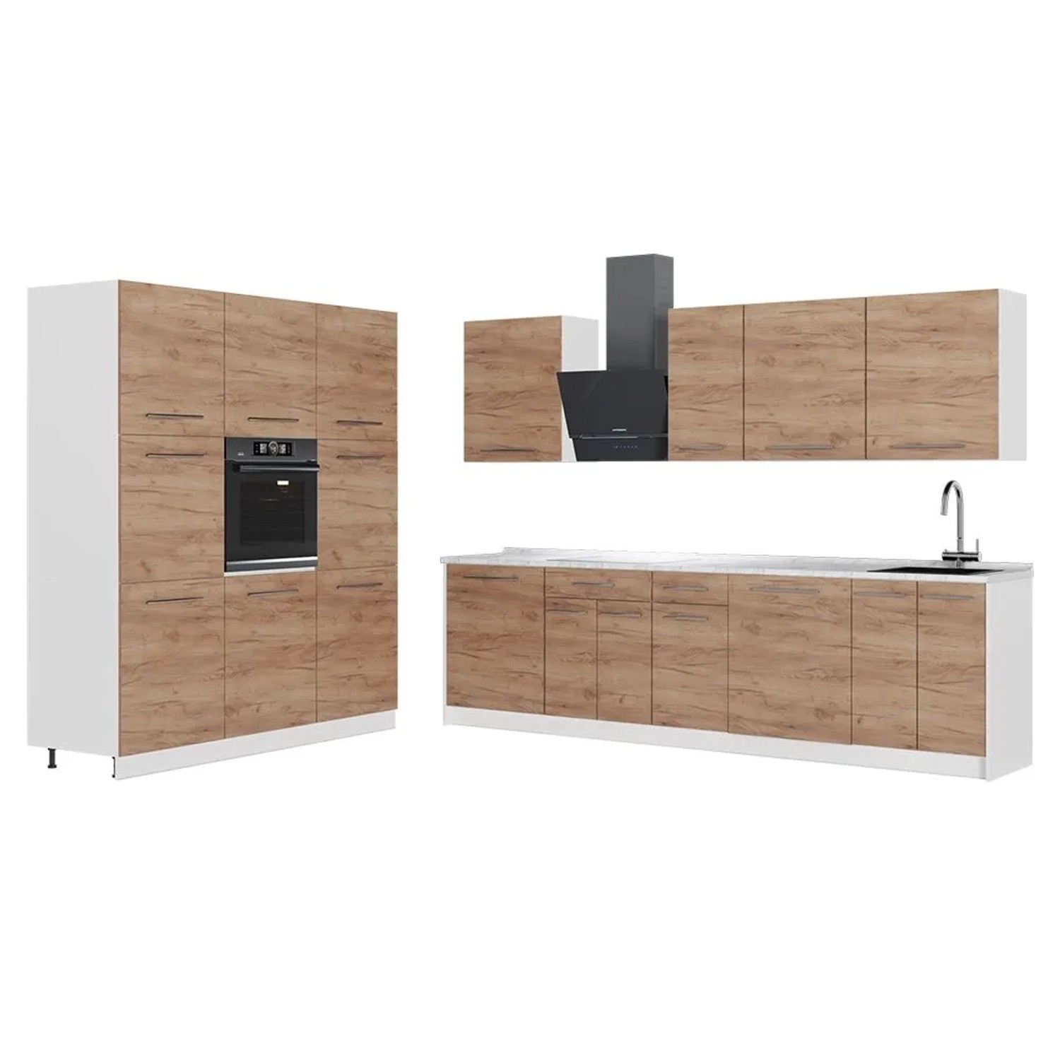 Vicco Küchenzeile Fame-Line Goldkraft Eiche/Weiß 460 x 207 Arbeitsplatte Marmor Art Nr 62932