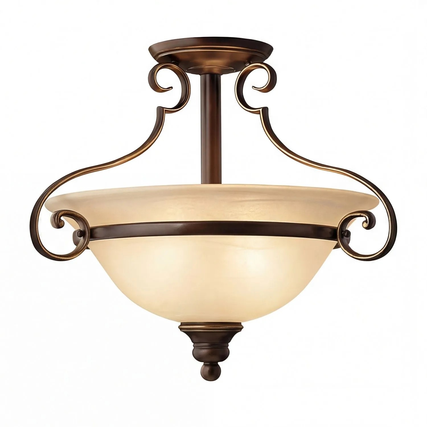 Licht-Erlebnisse Deckenlampe Glas Metall D: 48,3 CM In Bronze Antik Creme 2-Flammig E27 Rustikal