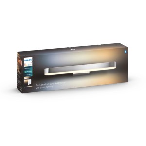 Verpackung der Philips Hue Adore Wandleuchte in Silber mit Dimmschalter, 3000 Lumen.
