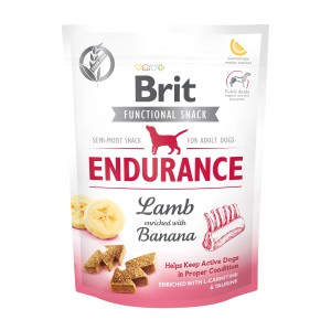 Brit Care Endurance Hunde-Snacks mit Lamm und Banane, getreidefrei für aktive Hunde.