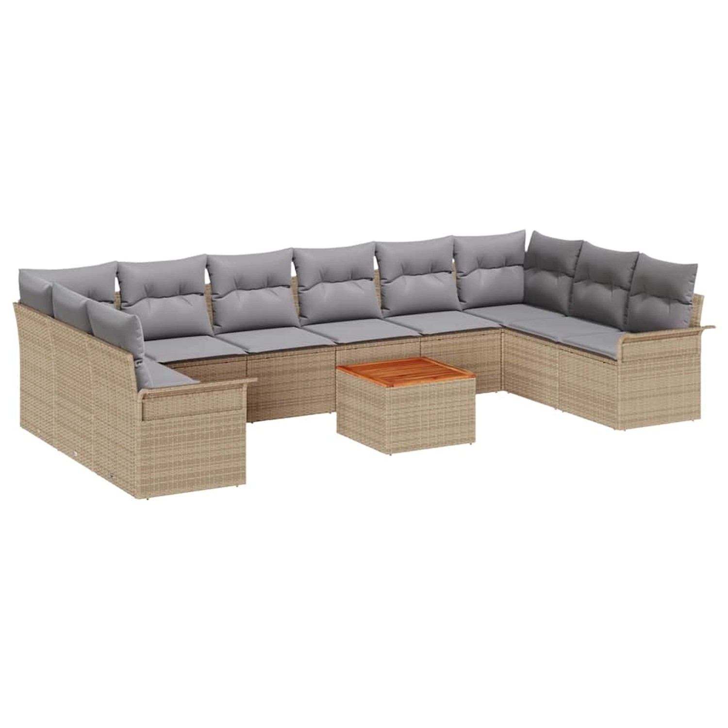 vidaXL 11-Teiliges Gartensofa-Set mit Kissen Beige aus Poly Rattan Akazie 3 günstig online kaufen