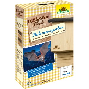 Verpackung des Neudorff Wildgärtner Freude Fledermausquartiers mit Fledermaus Illustration.