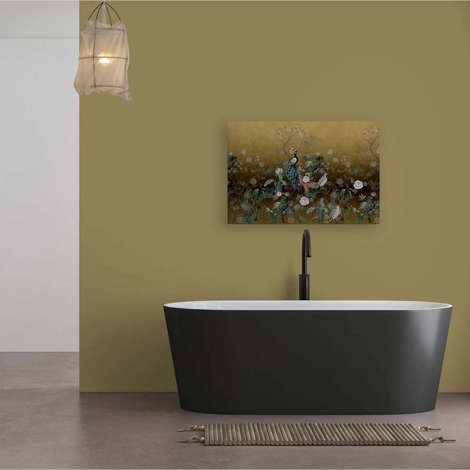 Bricoflor Pfau Bild Gold Leinwandbild Chinesisch Mit Vögeln Und Blumen Romantisches Wandbild Mit Pfauen Für Esszimmer 90