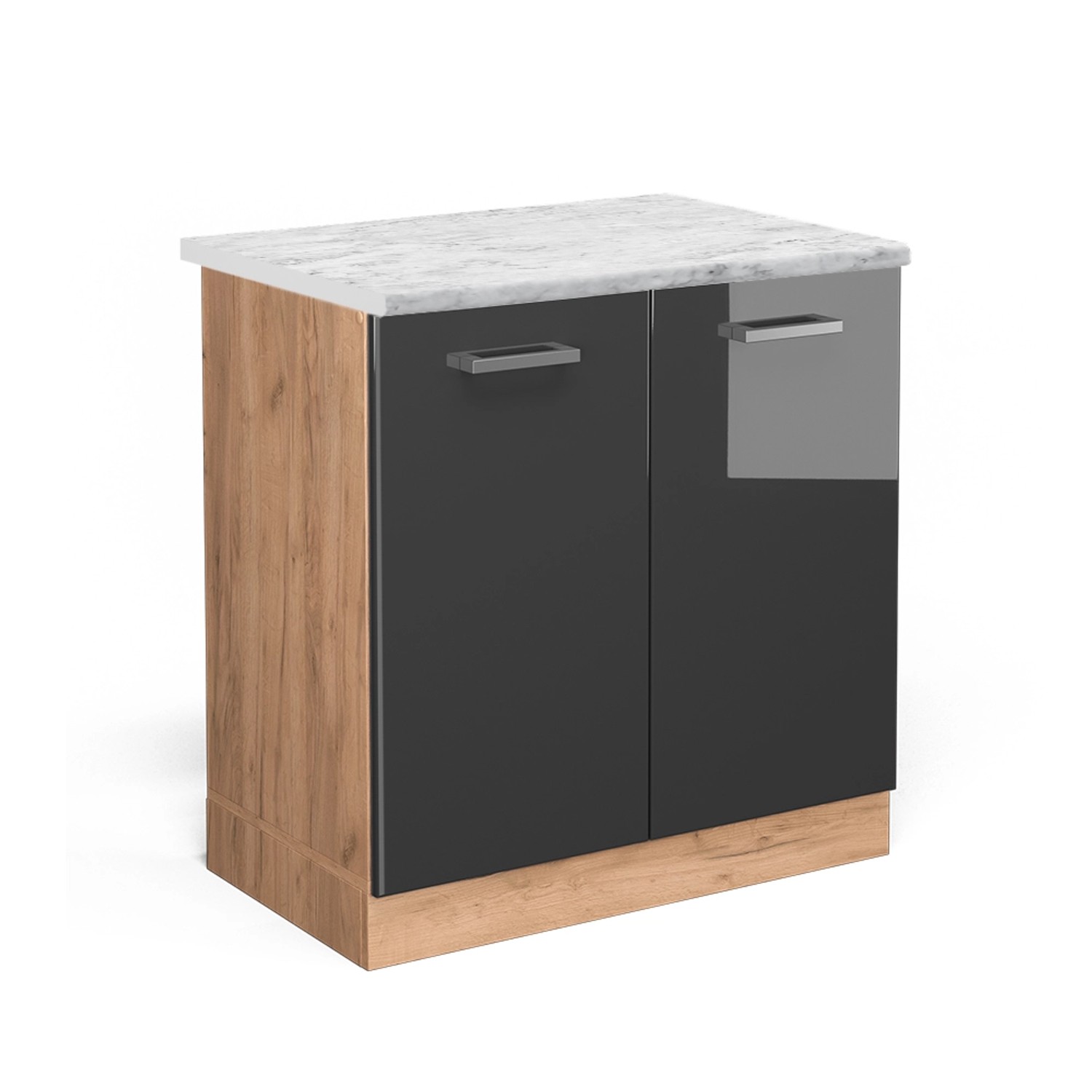 Vicco Spülenunterschrank R-Line Anthrazit Hochglanz/Goldkraft Eiche 80 cm AP Marmor