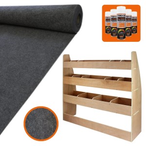 Monstershop Set: Anthrazit Teppich, Kleber & VW Caddy Regal. Autozubehör für Ordnung im Transporter.