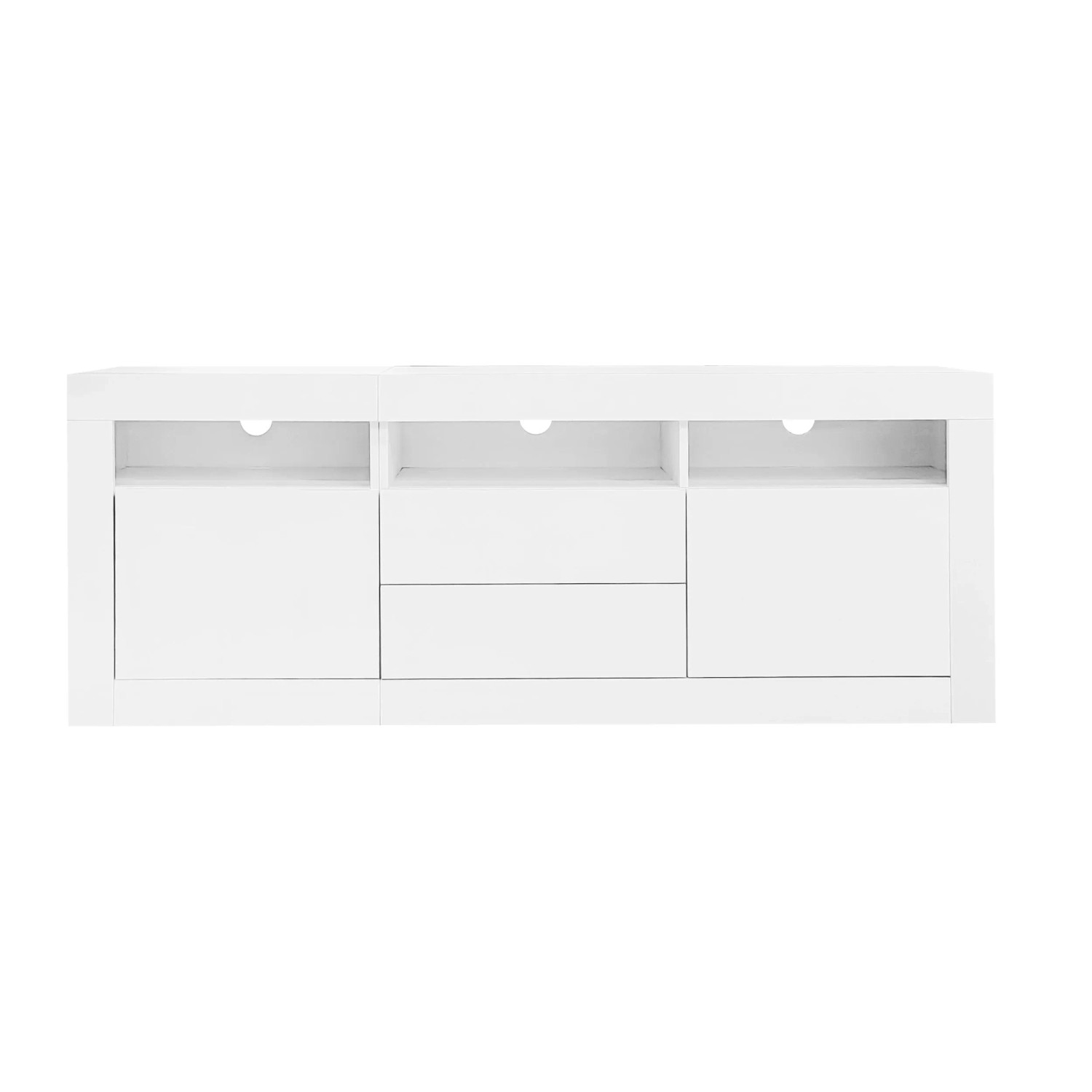 okwish TV Schrank mit LED App Steuerung Schubladen Türen 160x35x60cm Hochglanz Weiß