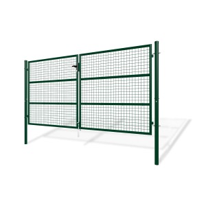 Grünes Casanoov Gartentor, 2-flügelig (3m) und Gartentür (1m), Stahl, Modell Olga (H 150cm).