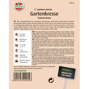 Samenpackung Sperli Gartenkresse Einfache Grüne, 50g. Kräutersamen für vitaminreichen, herbwürzigen Salat.