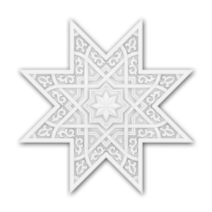 Weiße PROFHOME Deckenplatte Rosette mit marokkanischem Muster, 53,5x53,5 cm.