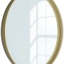 Runder Spiegel, Ø 60 cm, goldener Metallrahmen, glänzende Optik.