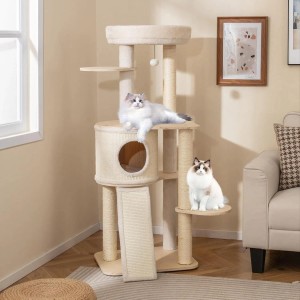 Costway Katzenmöbel Kletterbaum Katzenbaum mit Kratztonne Natur 143 cm