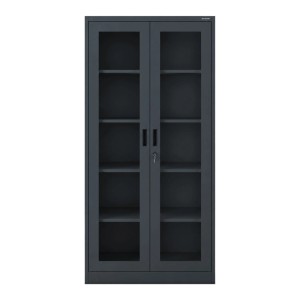JAN NOWAK Metallschrank mit Vitrine AMELIA 185x90x40 cm Anthrazit