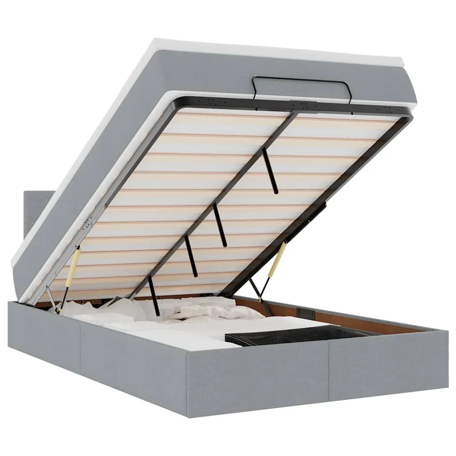 vidaXL Ottoman-Bett mit Matratze & LEDs Hellgrau 120x200 cm Stoff 3312215