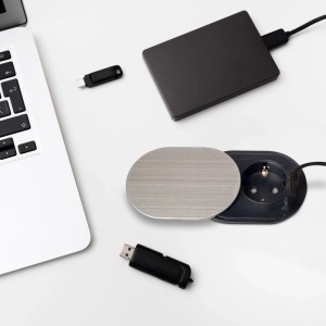 Emuca Multistecker mit Schuko, USB A/C, Edelstahl/Kunststoff, für Schalterprogramme.