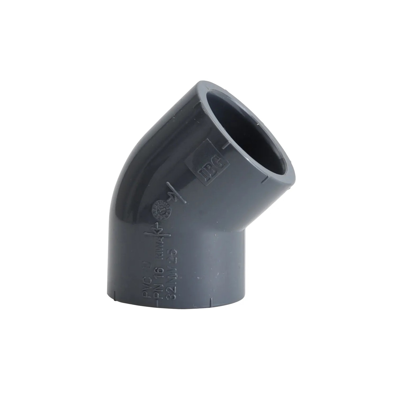 Setma PVC Winkel 45° für HT-Abflussrohre, grauer Kunststoff.