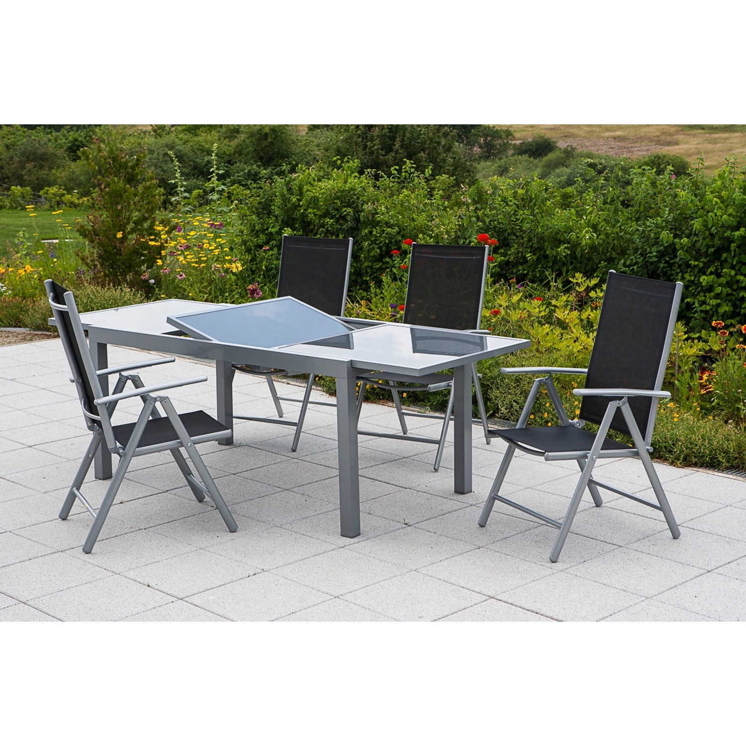 Merxx Gartenmöbel-Set Amalfi 5-tlg. Schwarz mit Ausziehtisch 120/180 x 90 cm