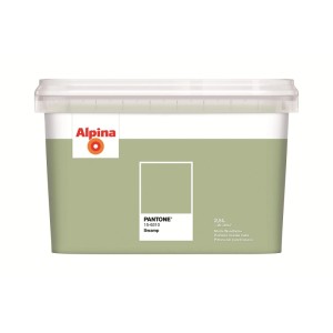 Alpina Innenfarbe Pantone Swamp 2,5 l. Grüner Farbeimer mit matter Wandfarbe für Innenräume.