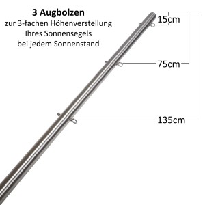 Toldoro Sonnensegelmast aus Edelstahl, 3,5m, mit 3 Augbolzen zur Höhenverstellung.