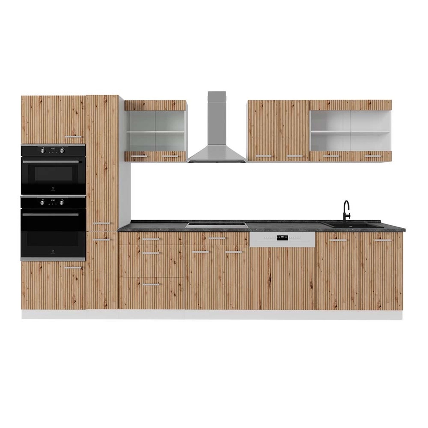 Vicco R-Line Küchenzeile Artisan Eiche/Weiß 350 cm mit HochschrankAP Anthra günstig online kaufen