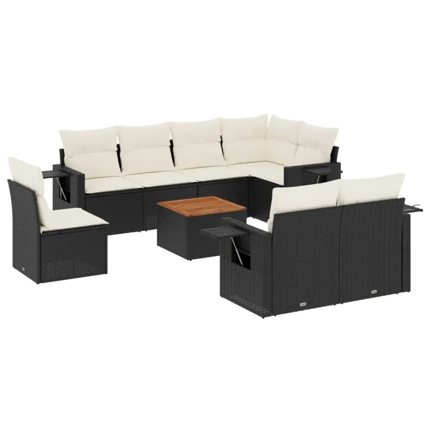 vidaXL 9-Tlg Garten-Sofagarnitur mit Kissen Schwarz Poly Rattan 3224656